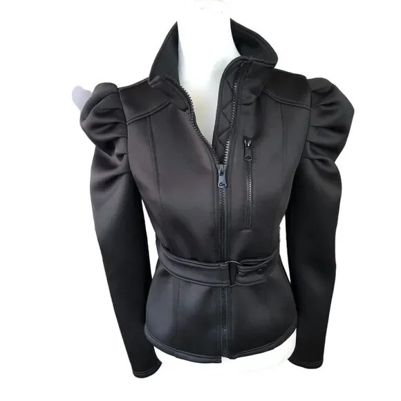 Zara Jackets Coats Zara Black Puff Shoulder Neopreneeffect